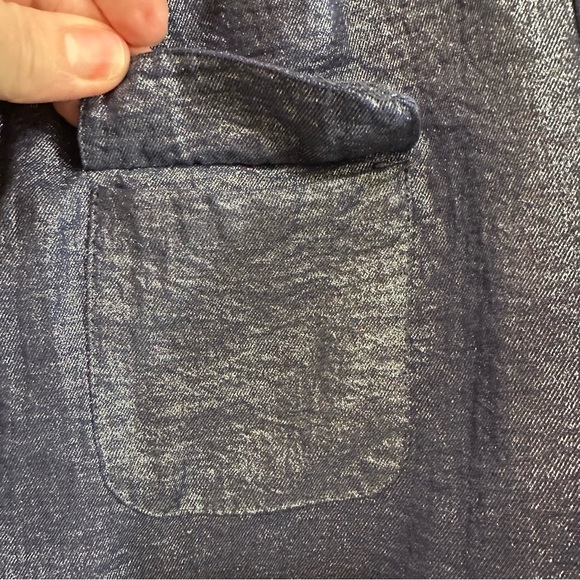 ny collection Shiny Navy Half Button Collared Long Sleeve with Rolled Cuffs Sml - Picture 4 of 8